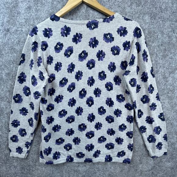 Basic Edition Sweater Womens Medium Gray Purple Floral Long Sleeve Y2K Boho - Picture 6 of 6